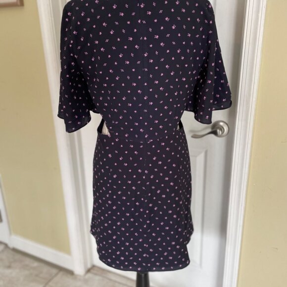 French Connection Verona Crepe Mini Dress Navy Blue Pink Floral Cut Outs Short 8 - Picture 6 of 16
